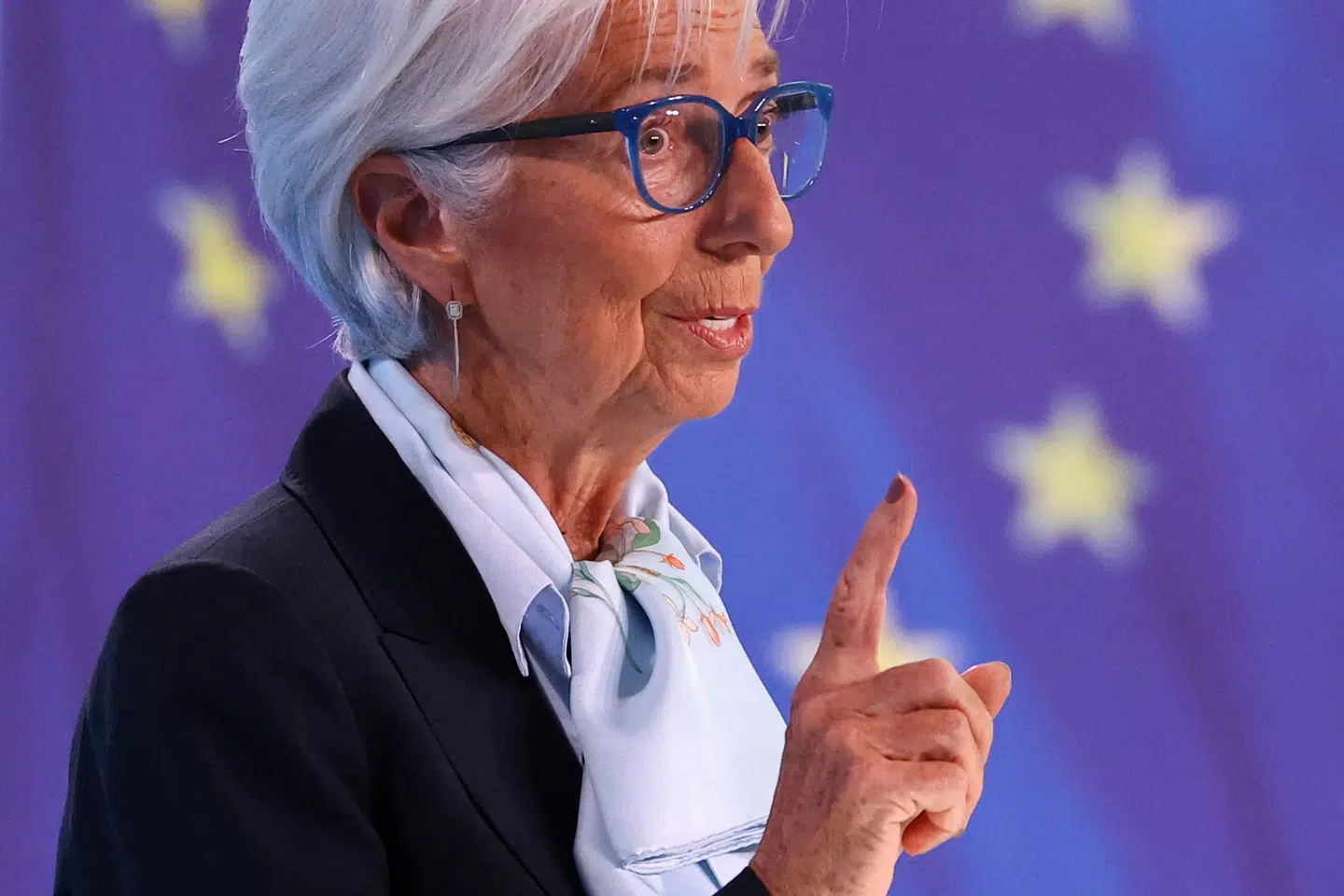 Her ses Den Europæiske Centralbanks (ECB) præsident, Christine Lagarde, på et pressemøde i april. ECB sigter efter en inflation på to procent i euroområdet. (Arkivfoto).