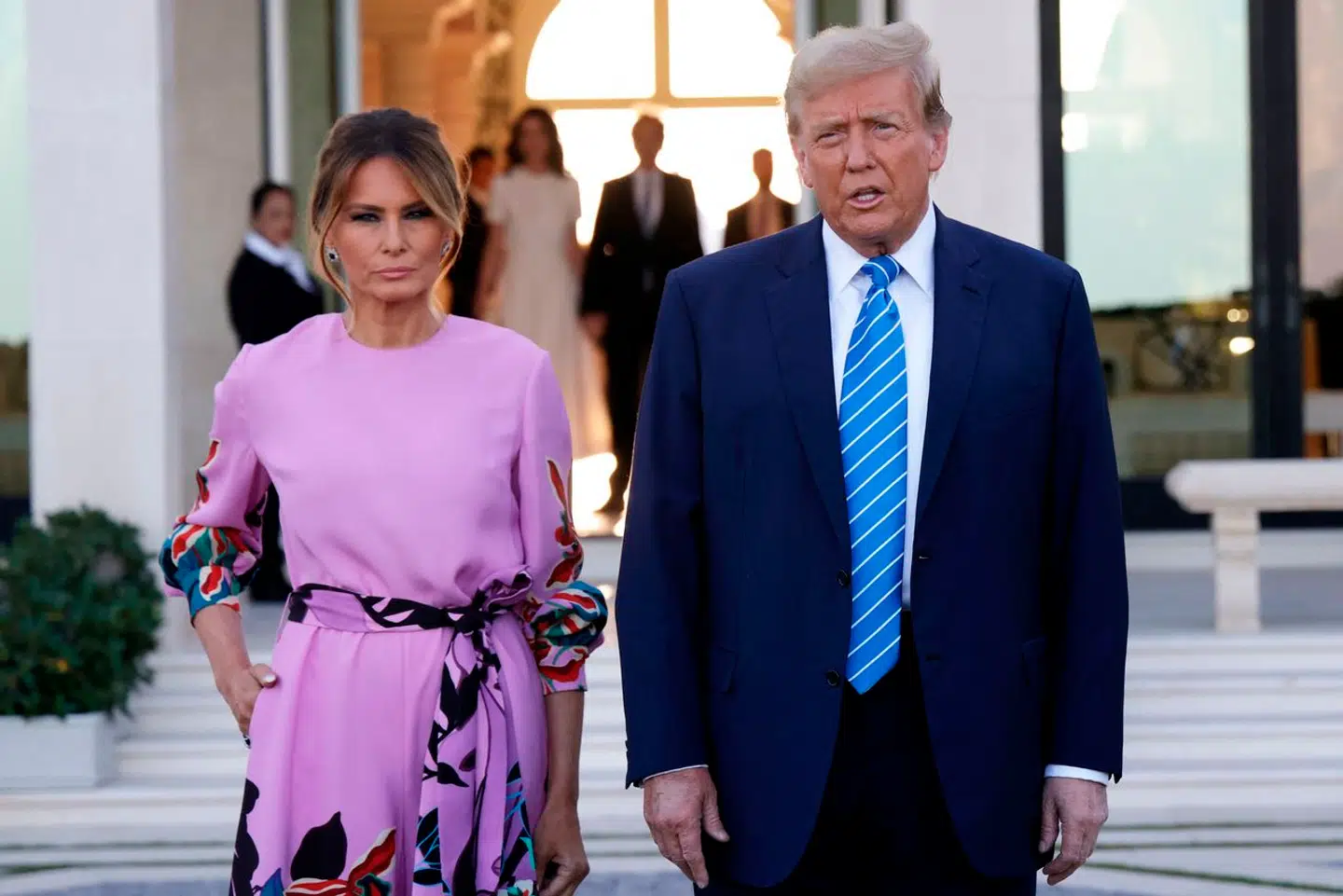 Melania Trump til en fundraiser på Mar-a-Lago med sin mand den 6. april. Fru Trump har været fraværende under retssagen i New York.