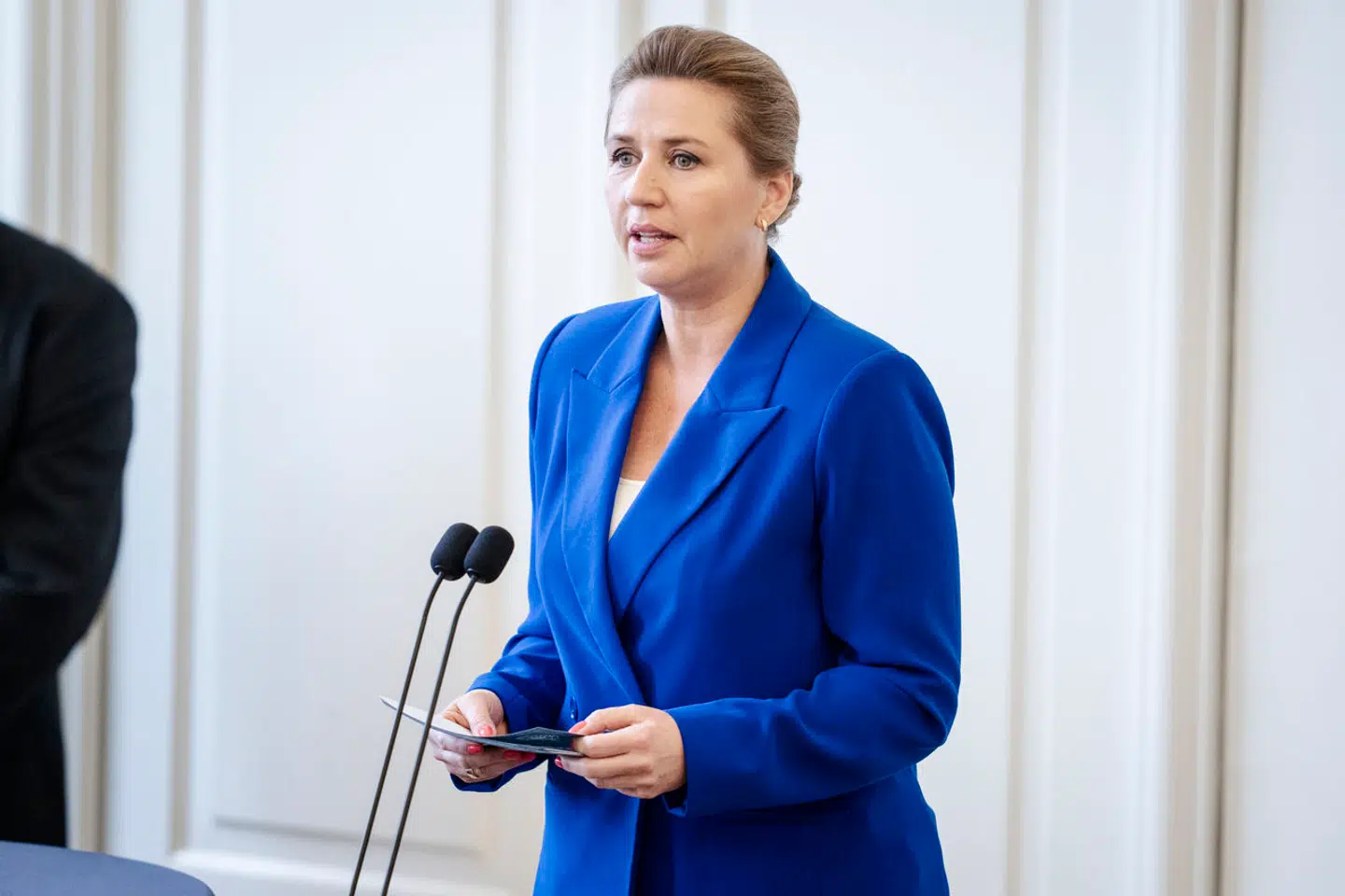 Statsminister Mette Frederiksen (S) holder sin grundlovstale under Folketingets fejring af Grundloven i Landstingssalen på Christiansborg onsdag 5. juni 2024.