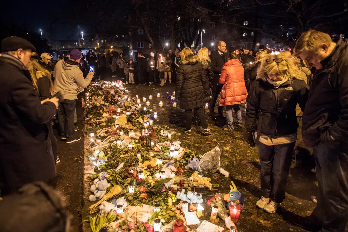 Fakler for Louise Borglit i Elverparken, hvor hun blev fundet dræbt i 2016. I dag faldt der dommen i sagen. Foto: Kenneth Meyer, Scanpix.