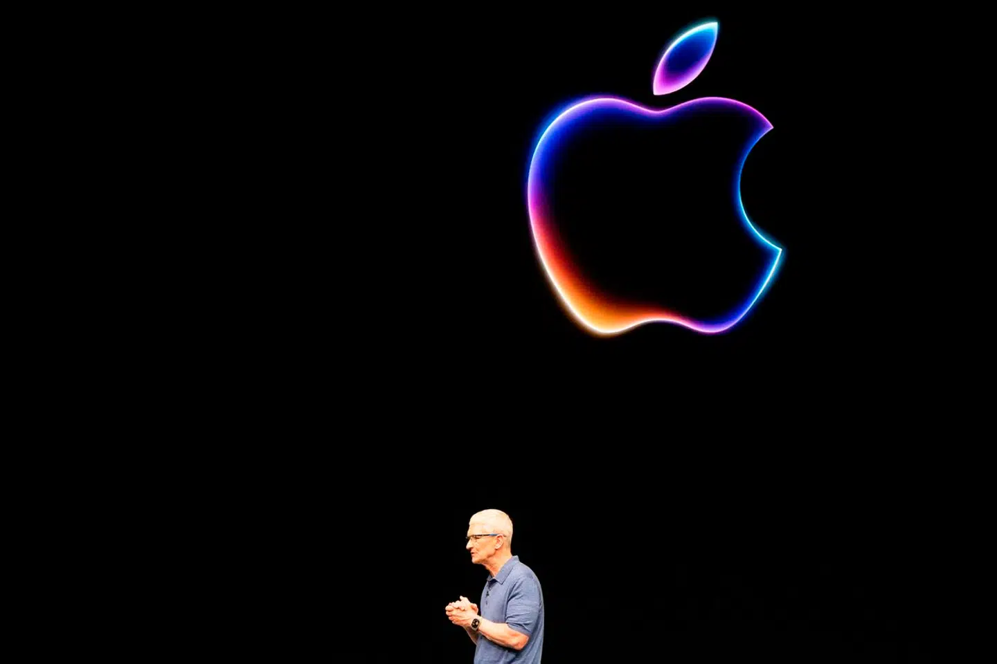 Apple CEO Tim Cook speaks during Apple's annual Worldwide Developers Conference (WDC) in Cupertino, California on June 10, 2024. (Photo by Nic Coury / AFP)