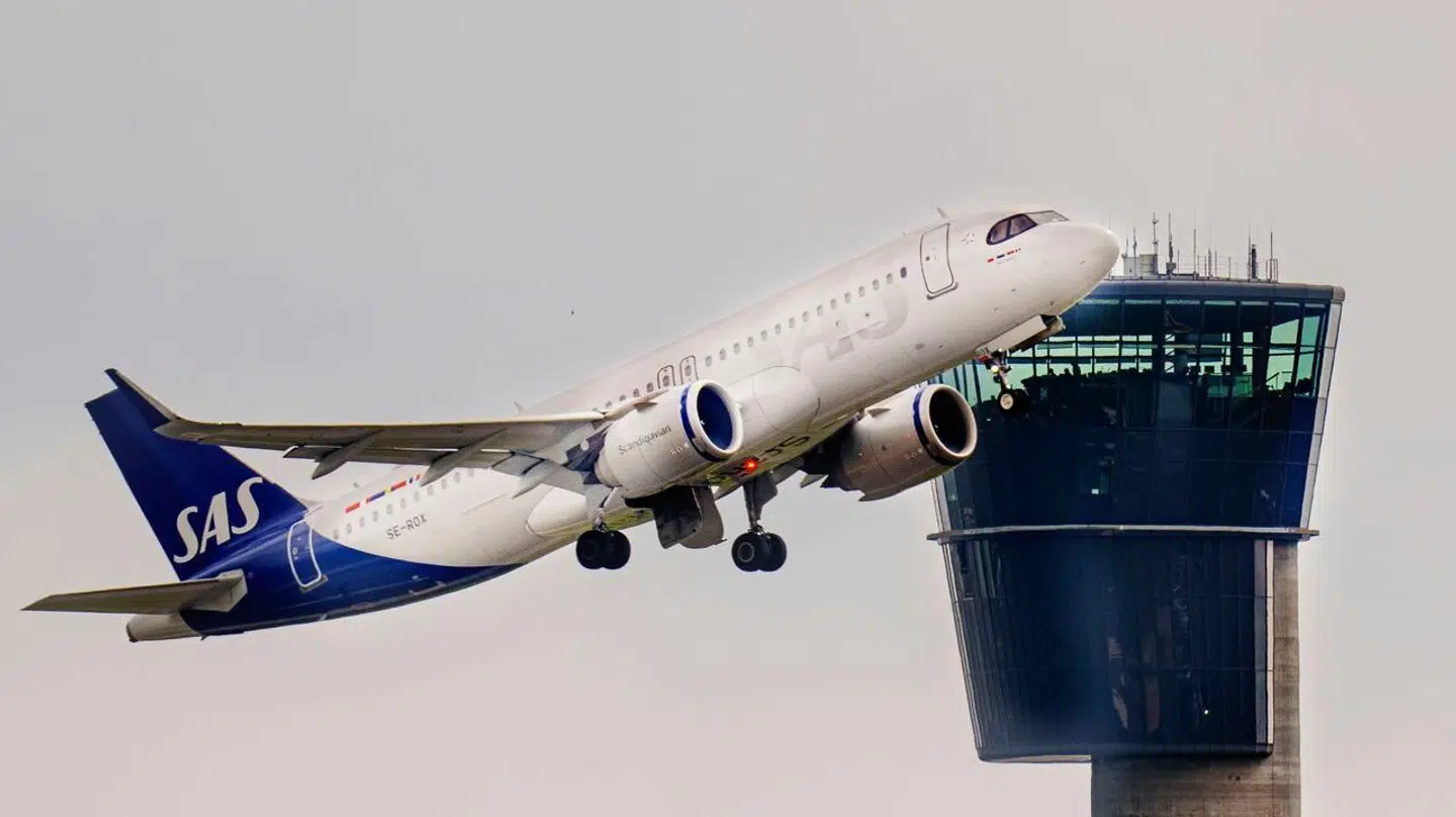 Arkivfoto af SAS-fly i luften