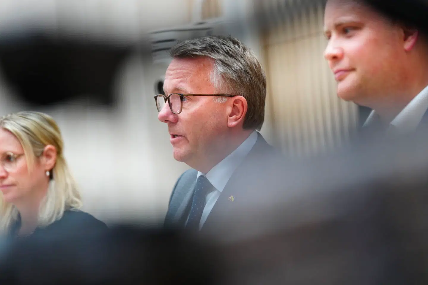 Erhvervsminister Morten Bødskov (S), økonomiminister Stephanie Lose (V), kulturminister Jakob Engell-Schmidt (M) og skatteminister Jeppe Bruus (S) præsenterer regeringens strategi for dansk iværksætteri på et pressemøde i Erhvervsministeriet onsdag den 12. juni 2024.