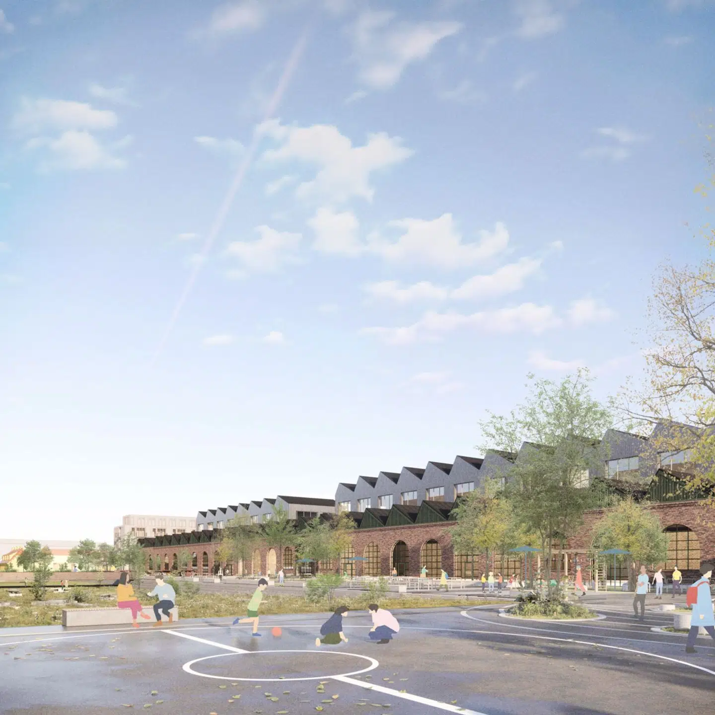 Der er indarbejdet en række kommunale funktioner i lokalplanen, herunder en skole med idrætshal, daginstitutioner, et socialt botilbud, et plejehjem, boliger til socialt udsatte samt tre fodboldbaner og en offentlig park.