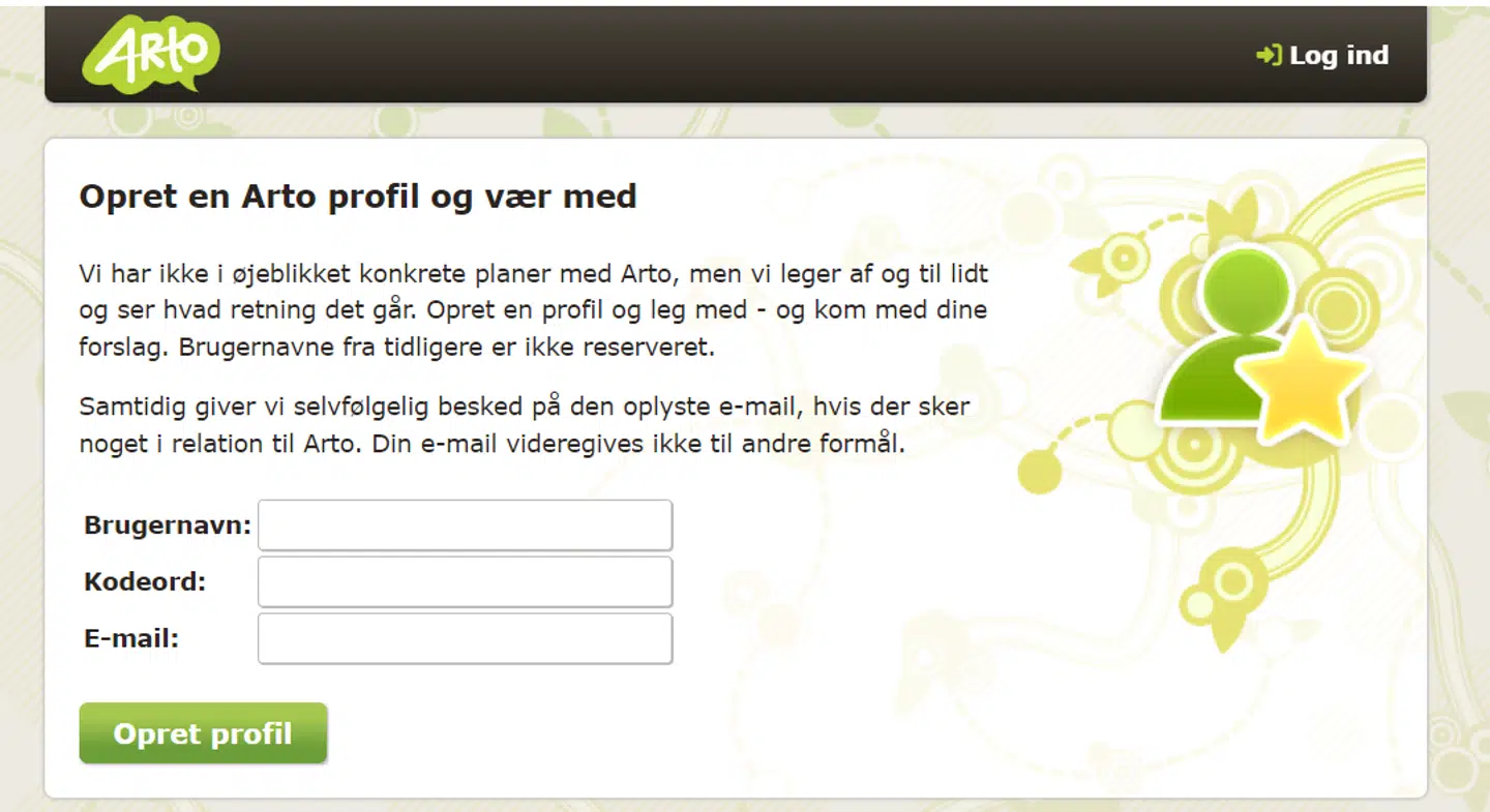 Sådan ser det ud, hvis man klikker sig ind på Arto.dk i dag.