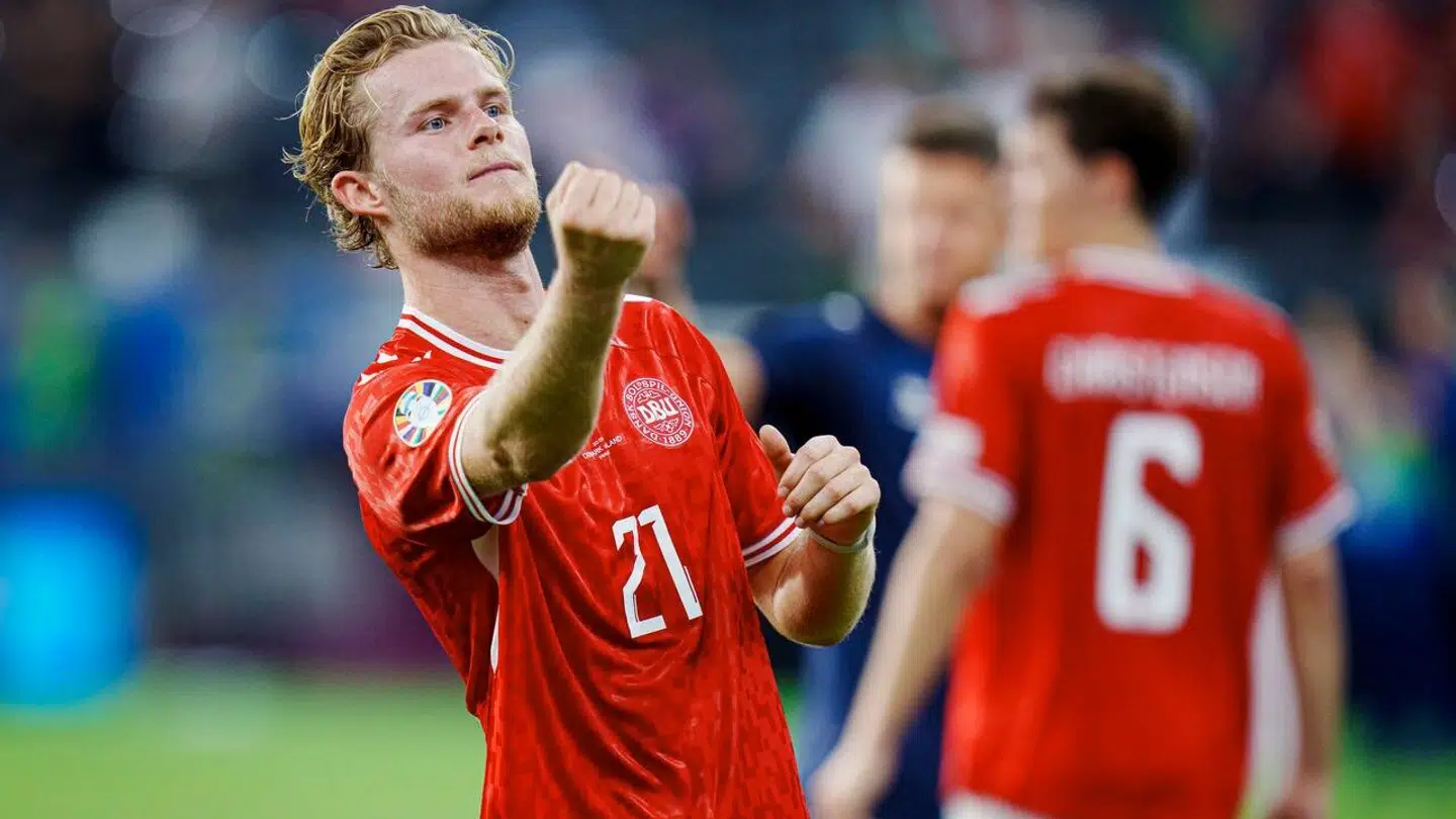 Morten Hjulmand efter EM-kampen i gruppe C mellem Danmark og England på Frankfurt Arena i Tyskland torsdag den 20. juni 2024.