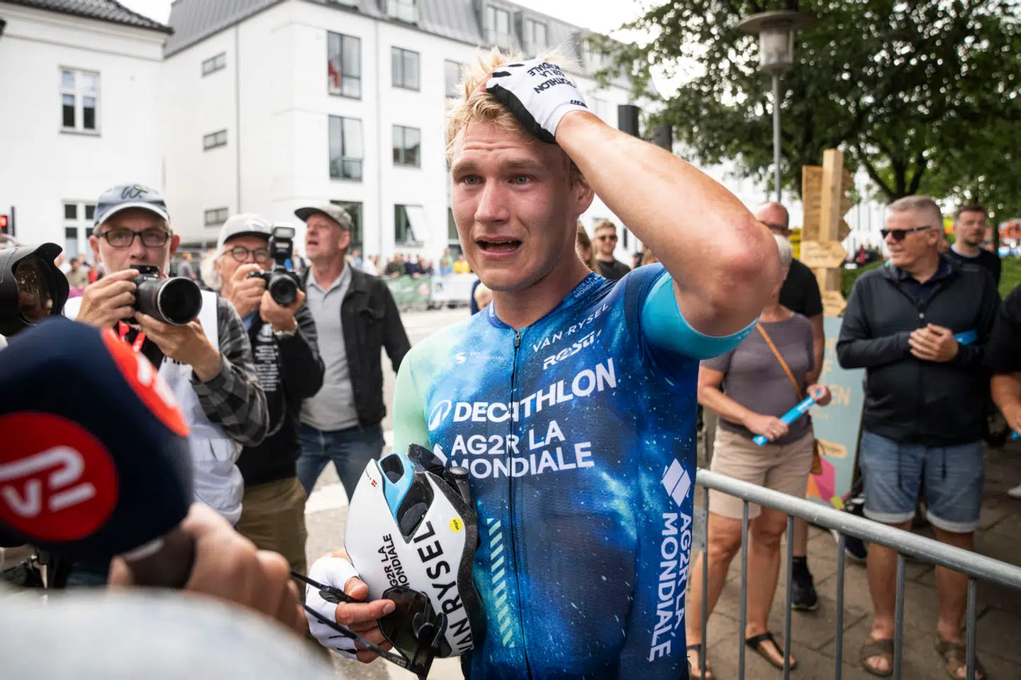 Herrerne kører DM i landevejscykling i Herning søndag den 23. juni 2024. Rasmus Søjberg Pedersen vinder herrernes DM i landevejscykling efter en tæt spurt.. (Foto: Bo Amstrup/Ritzau Scanpix)