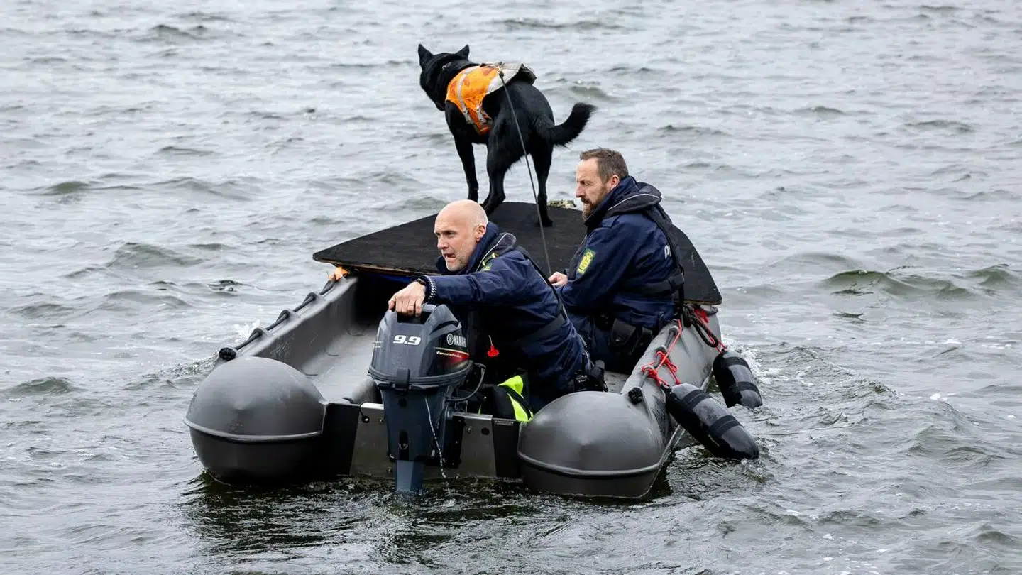 Her ses en vandsøgehund ved Nørresø i Viborg ifm. eftersøgningen på en 20-årig mand, der forsvandt lørdag nat.