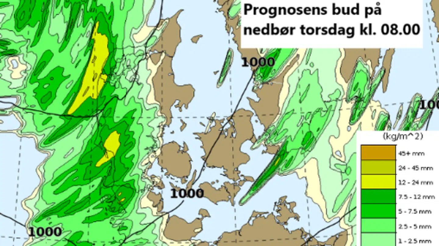 Der er masser af regn på vej torsdag, melder DMI i ny prognose.