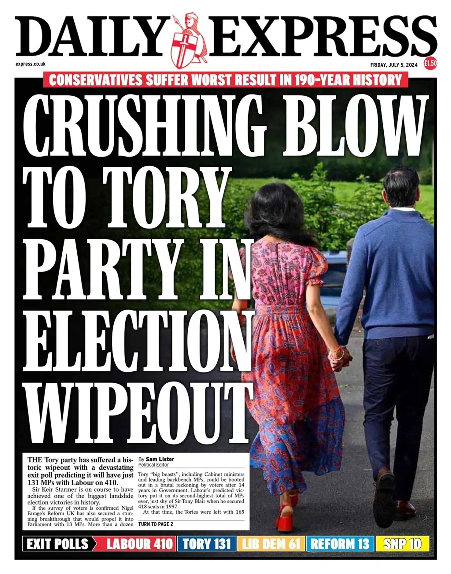 Avisen Daily Express mener, at det er et »fantastisk gennembrud« for Nigel Farages Reformpartiet, at det har fået så mange stemmer.