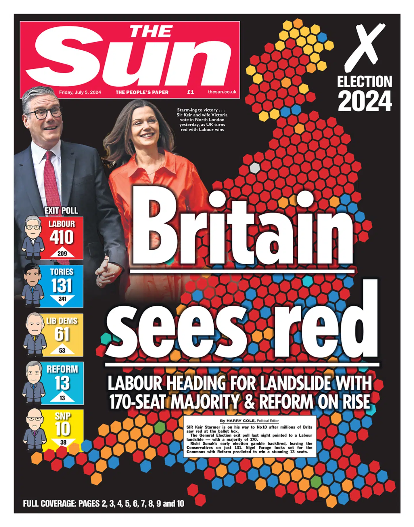 Tabloidavisen The Sun mener, at briterne til valget har "set rødt".