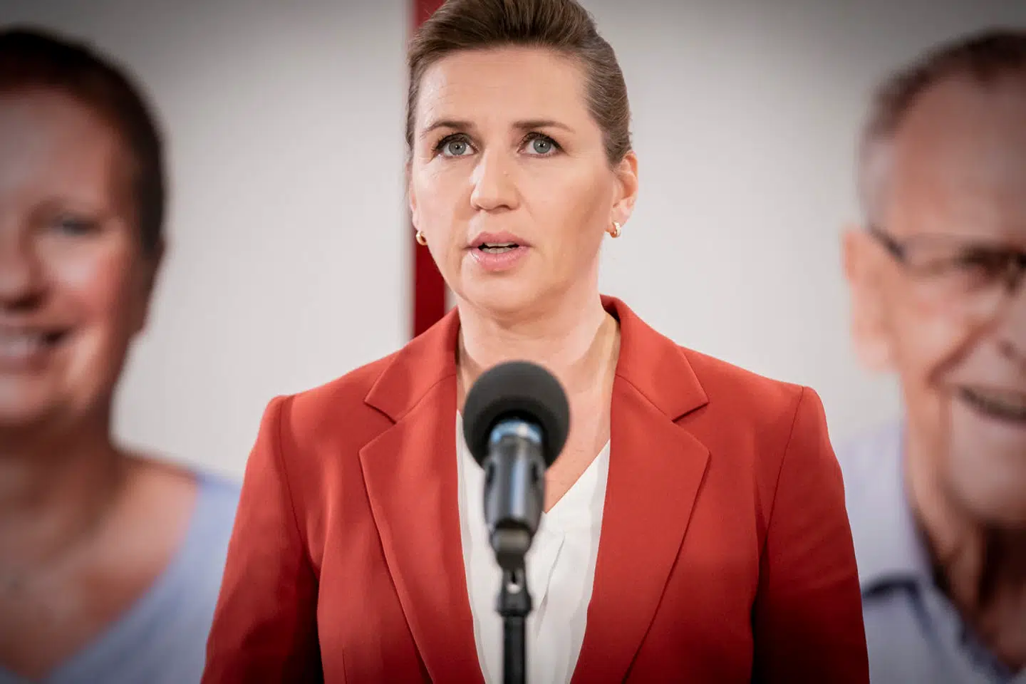 Statsminister Mette Frederiksen under Socialdemokratiets pressemøde om udspillet Bedre vilkår, hvor hun første gang præsenterede et stort valgløfte om mere i løn til udvalgte. Foto: Mads Claus Rasmussen/Ritzau Scanpix