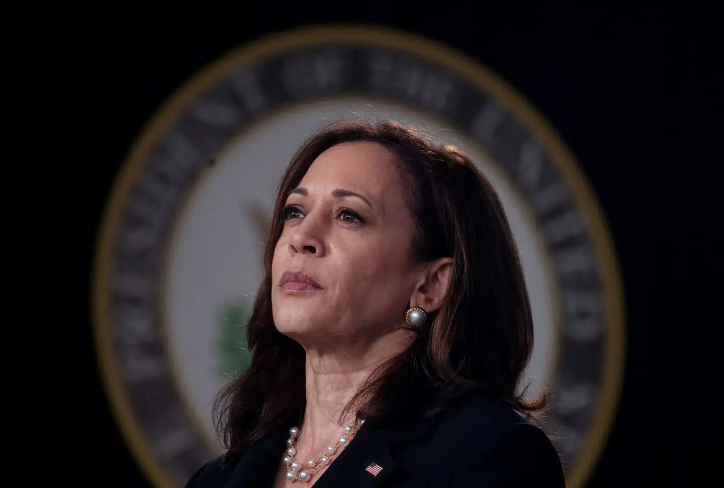 FILE PHOTO: FILE PHOTO: U.S. Vice President Kamala Harris attends an infrastructure event addressing high speed internet in the Eisenhower Executive Office Building's South Court Auditorium at the White House in Washington, U.S., June 3, 2021. REUTERS/Evelyn Hockstein TPX IMAGES OF THE DAY/File Photo/File Photo