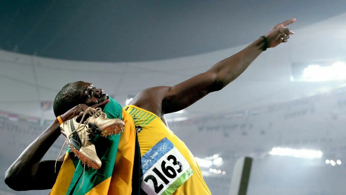 Usain Bolt og hans ikoniske jubelscene i 2008.