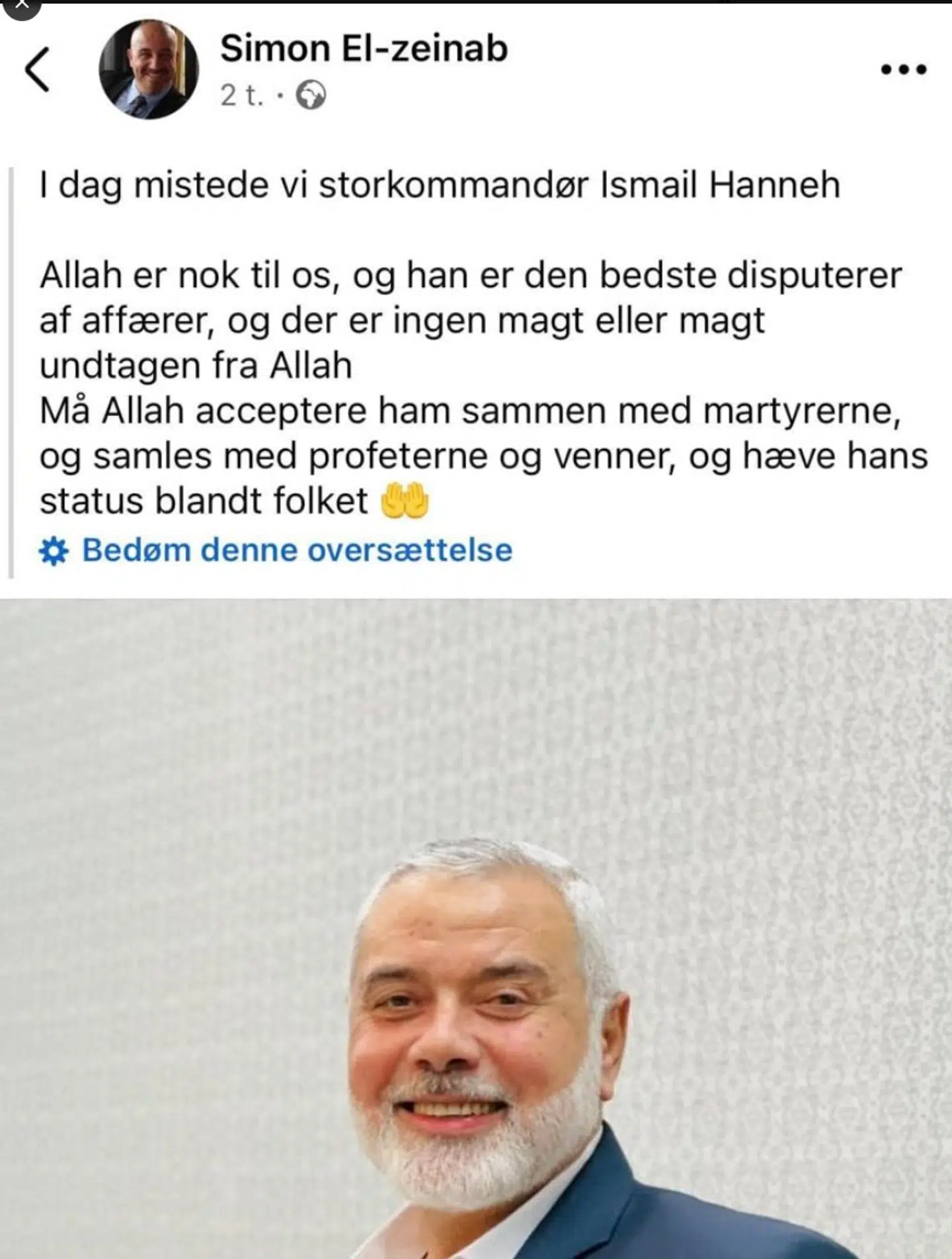 Simon El-zeinabs nu slettede opslag på Facebook.