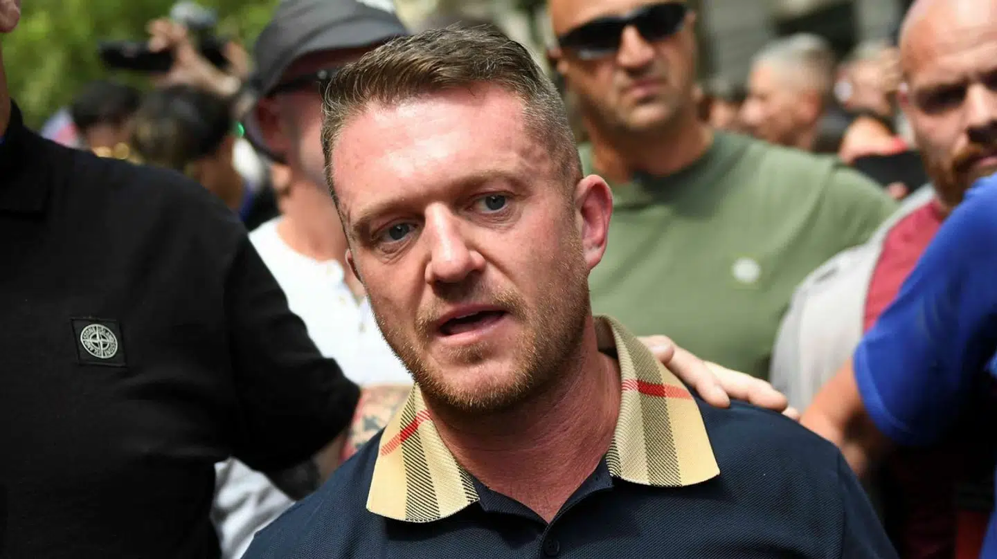 Her ses Tommy Robinson under en demonstration i London 27. juli.