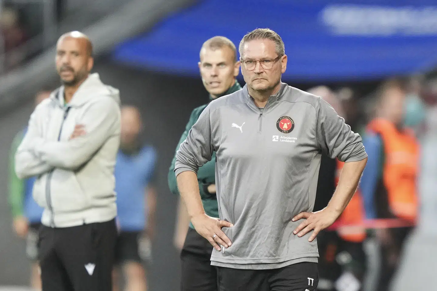 Cheftræner Thomas Thomasberg så et forvandlet FC Midtjylland-hold i anden halvleg mod Ferencvaros i Champions League-kvalifikationen.