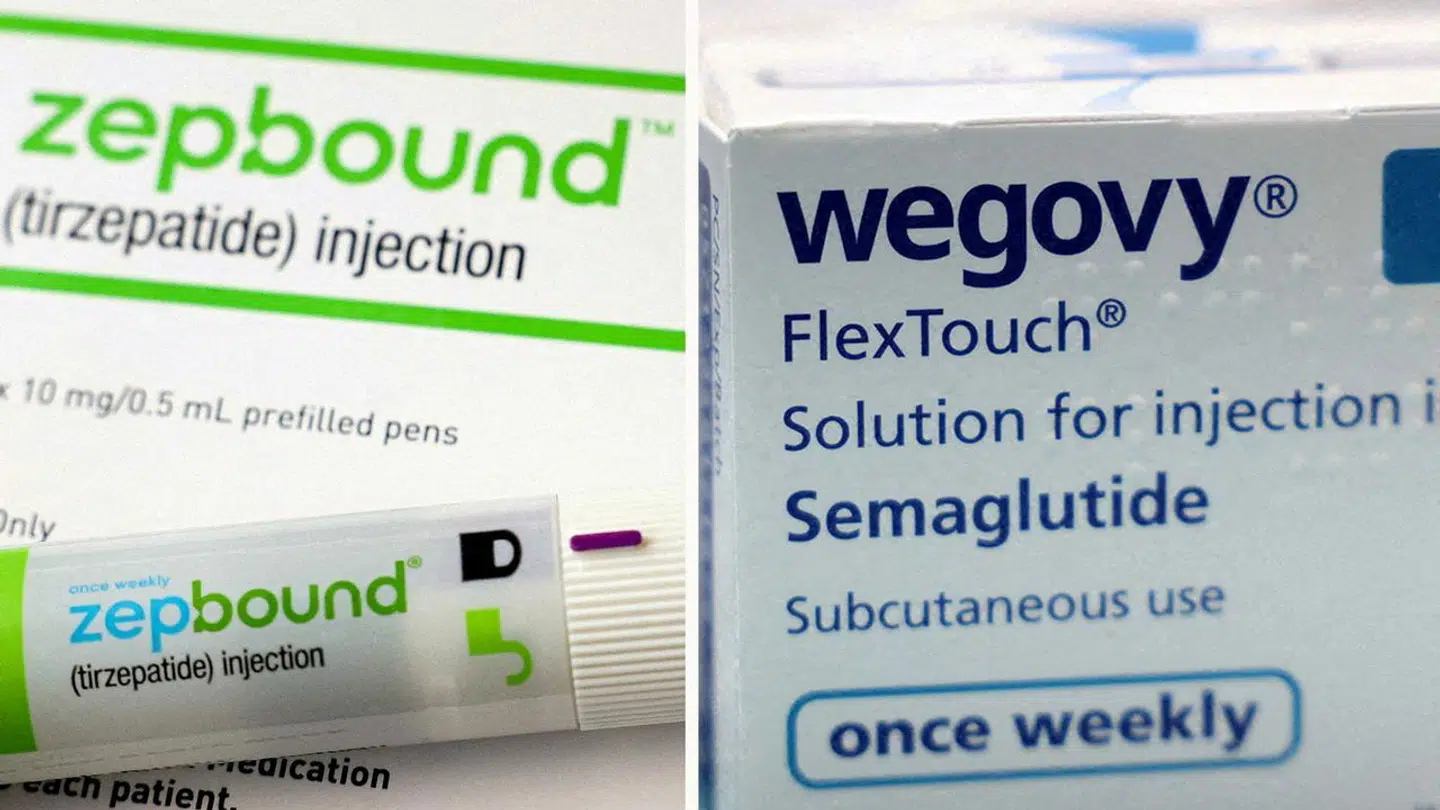 FILE PHOTO: A combination image shows an injection pen of Zepbound, Eli Lilly's weight loss drug, and boxes of Wegovy, made by Novo Nordisk. REUTERS/Hollie Adams/Brendan McDermid/Combination/File Photo