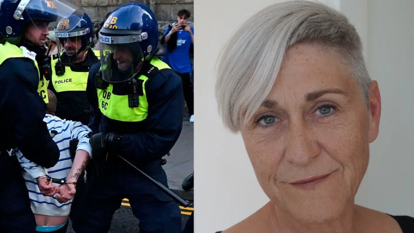 Tv: En brite anholdes til demonstrationen "Enough is enough". Th: Formanden for Trykkefrihedsselskabet, Aia Fog.