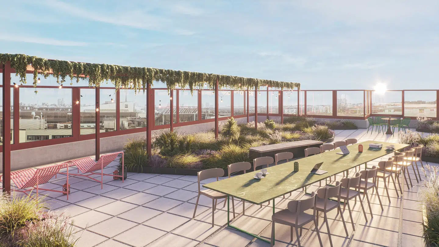Visualisering af tagterrassen på toppen af det nye boligkompleks i Sydhavnen.