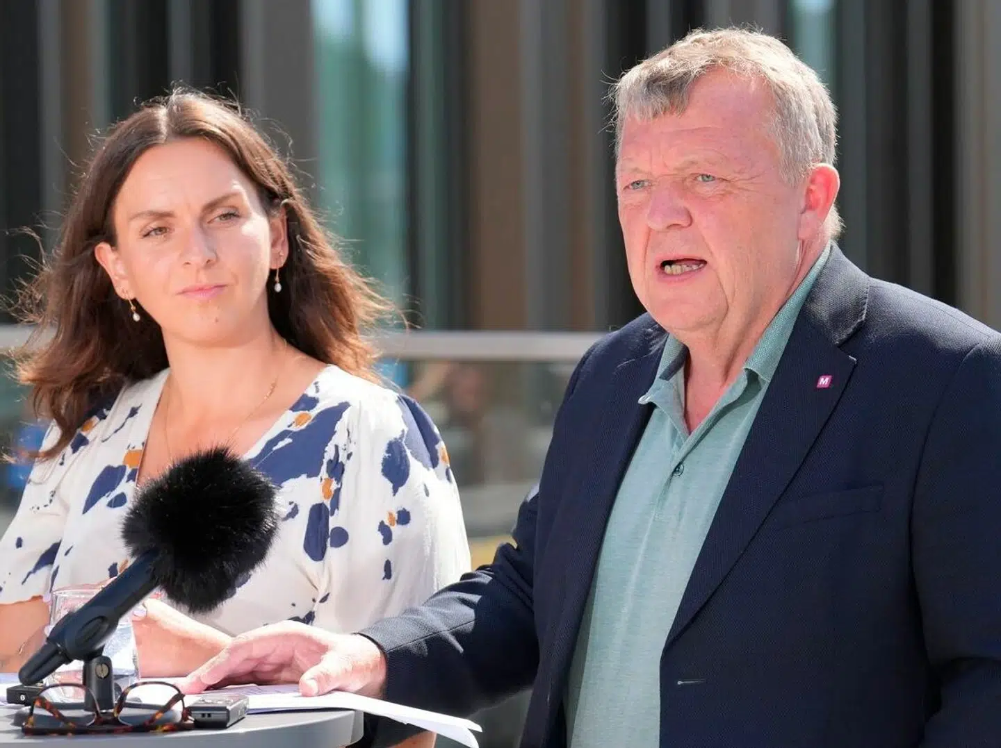 Moderaternes politiske leder, Lars Løkke Rasmussen, Monika Rubin og Henrik Frandsen. Moderaterne holder pressemøde under partiets sommergruppemøde på Alsik Hotel & Spa i Sønderborg, tirsdag den 13. august 2024.