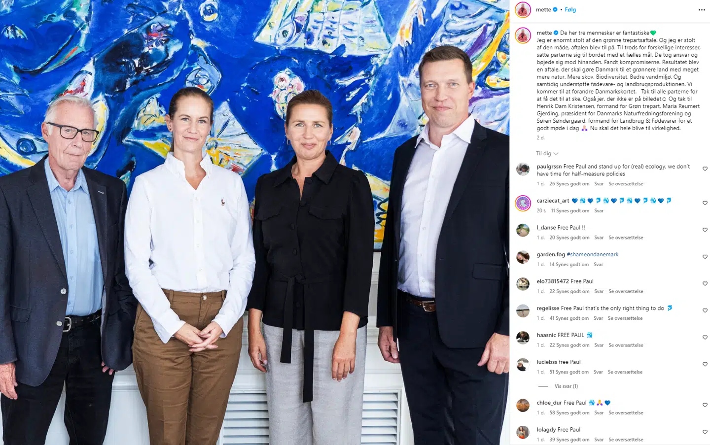 Her ses kommentarfeltet til Mette Frederiksens seneste opslag på Instagram.