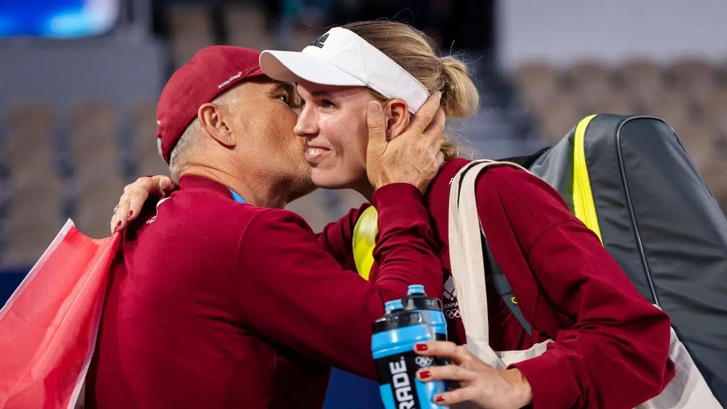 Caroline Wozniacki sammen med sin far Piotr Wozniacki under OL i Paris.