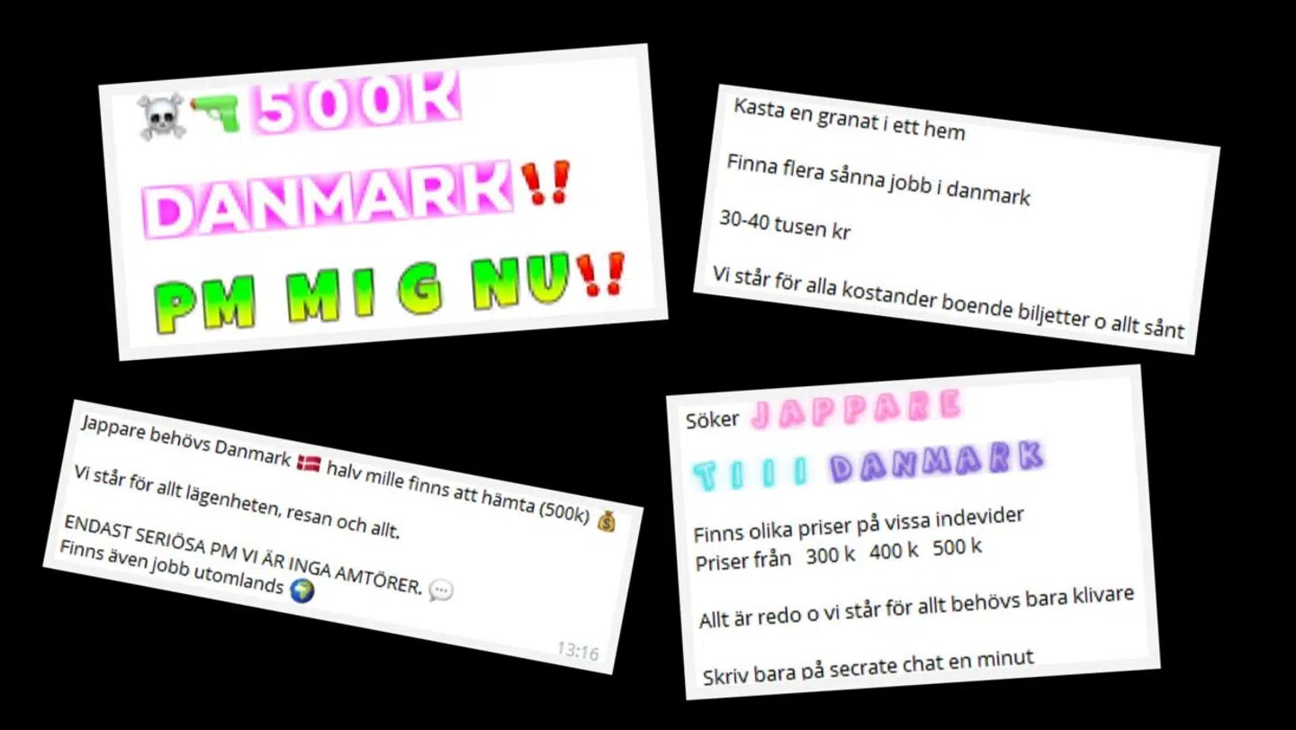 Svenske kriminelle forsøger at rekruttere unge til at begå drab i Danmark via beskedtjenesten Telegram.