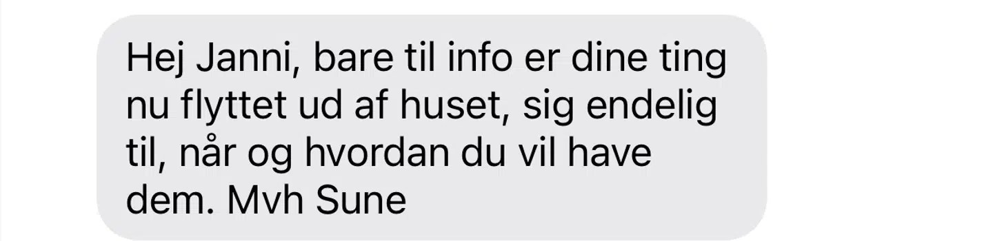 Dokumentation: Her er SMS'en fra Sune Aagaard, der er kommunkationschef i Ree-imperiet, til Janni Ree fredag aften.