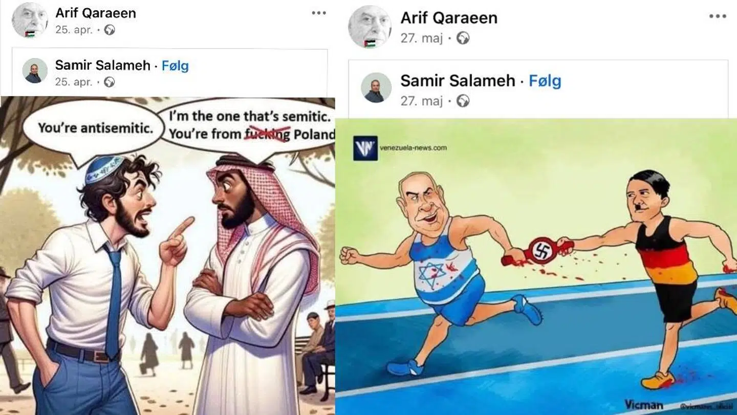 Herover kan du se et udvalg af de opslag, som kritikere kalder for antisemitiske, og som nu er fjernet, som rådsmedlem hos Mellemfolkeligt Samvirke, Arif Qaraeen har delt på sin Facebook.