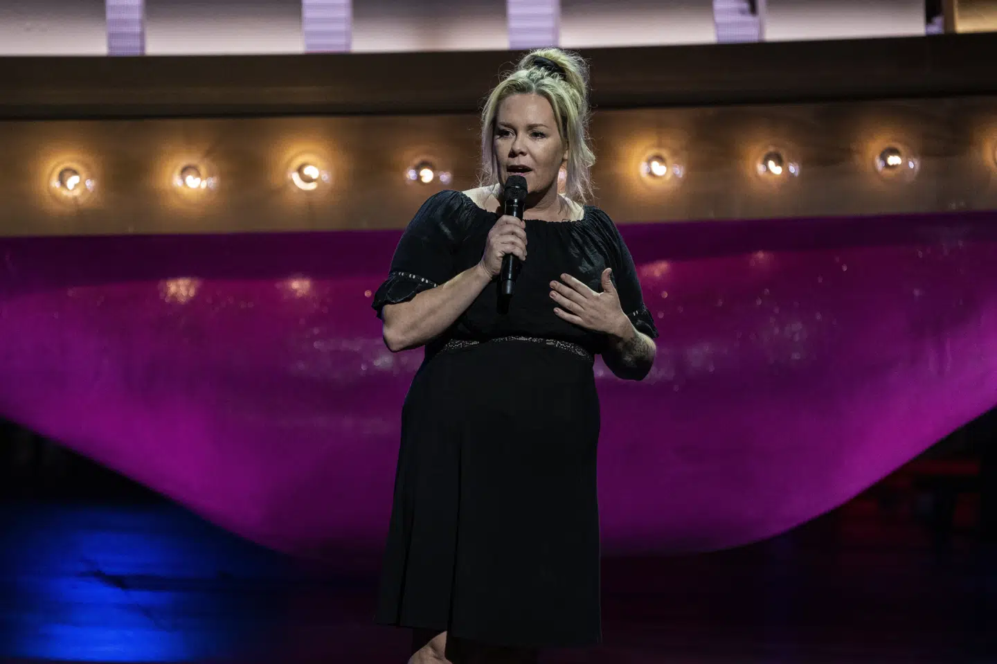 Linda P debuterede ved DM i standup i 2004 og fik andenpladsen. Fem år efter præsenterede hun sit første onemanshow, "Rommen er en tøjte", der indbragte hende prisen som Årets Komiker ved det hedengangne Zulu Comedy Galla i 2010. Hendes sjette show, "Slutty Mary", havde premiere i 2024. (Arkivfoto).