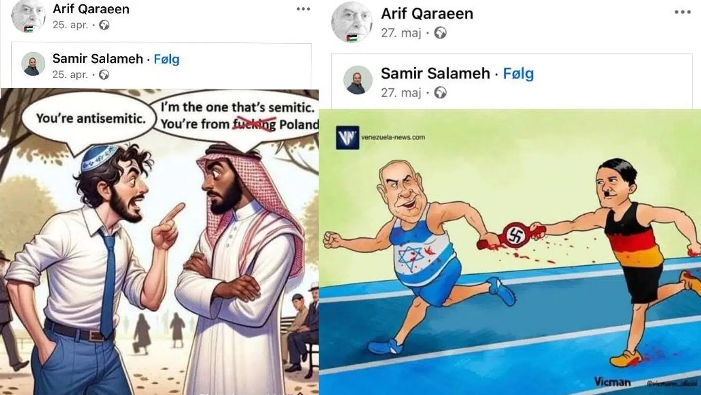 Et udvalg af de opslag som Mellemfolkeligt Samvirkes rådsmedlem, Arif Qaraeen, har delt på sin Facebook, og som har medført anklager om antisemitisme.
