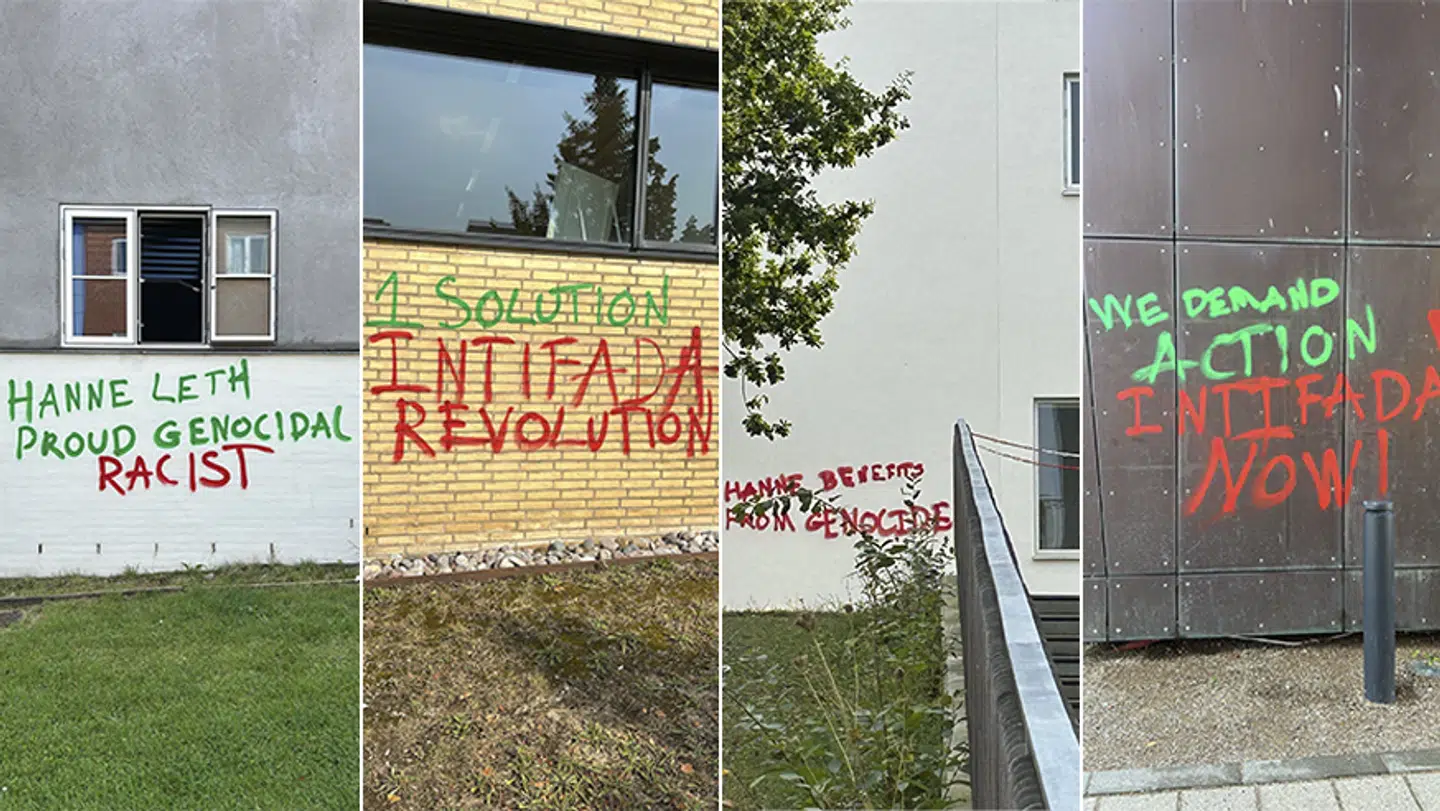 På flere mure på Roskilde Universitets campus er der blevet skrevet aktivistisk graffiti.