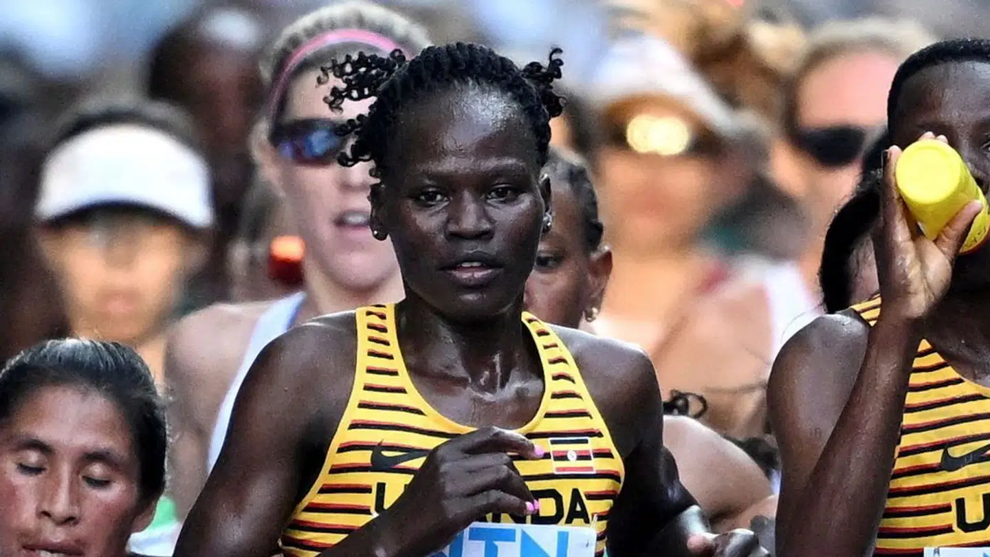 Rebecca Cheptegei løber her ved VM i 2023.
