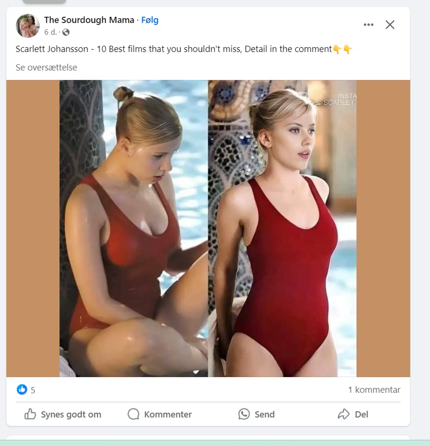 Den berømte skuespillerinde Scarlett Johansson kunne også se ud til at have været offer for et AI-genereret billede. I hvert fald fremstår hendes ansigt meget mere glat og dukkeagtigt sammenlignet med måden, hun ser ud på til daglig.