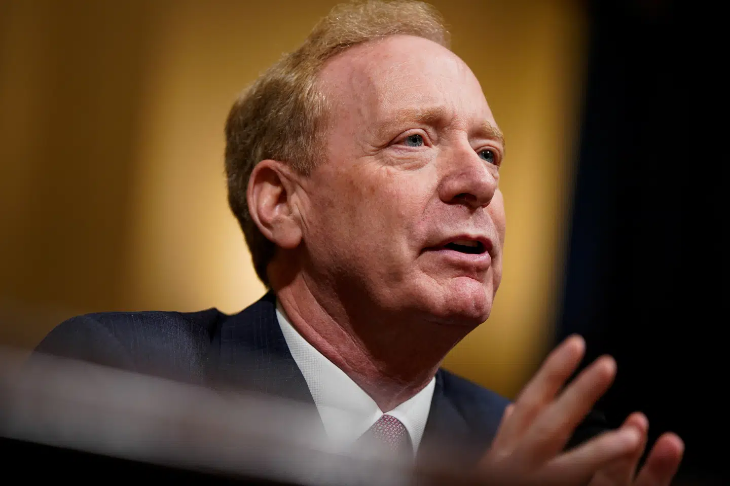 Microsofts bestyrelsesformand, Brad Smith, er en af flere techchefer, der 18. september er indkaldt til en høring om trusler mod det amerikanske præsidentvalg. I april lød det fra Microsoft, at Rusland havde indledt en onlinekampagne for at påvirke valget. (Arkivfoto).