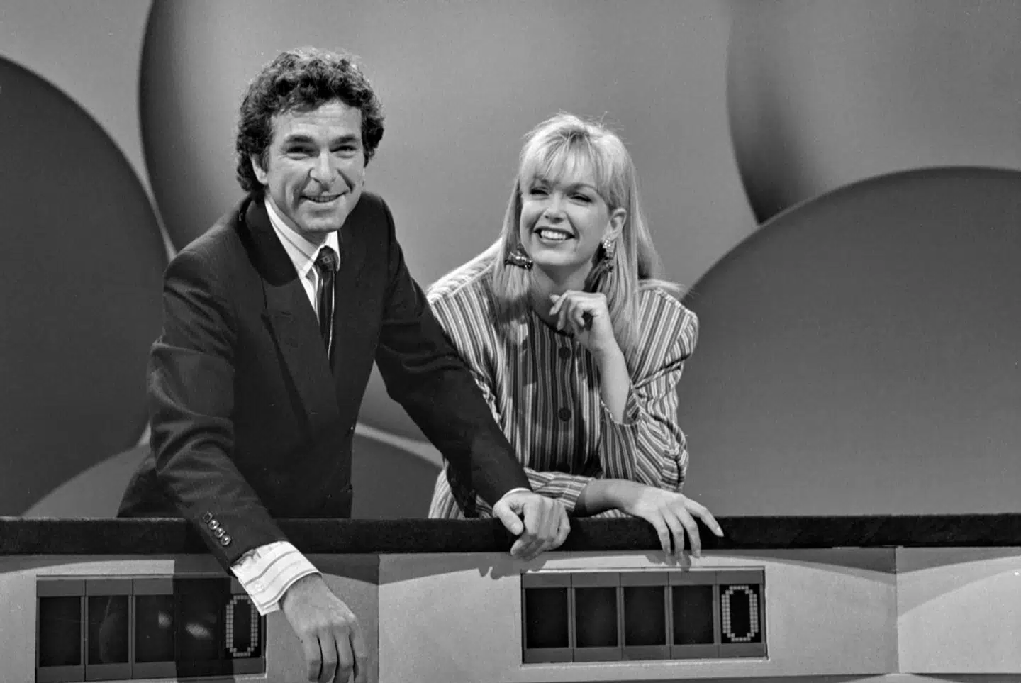 Sådan så det ud, da Michael Meyerheim i 1988 debuterede på TV sammen med Carina Jensen i 'Lykkehjulet'.