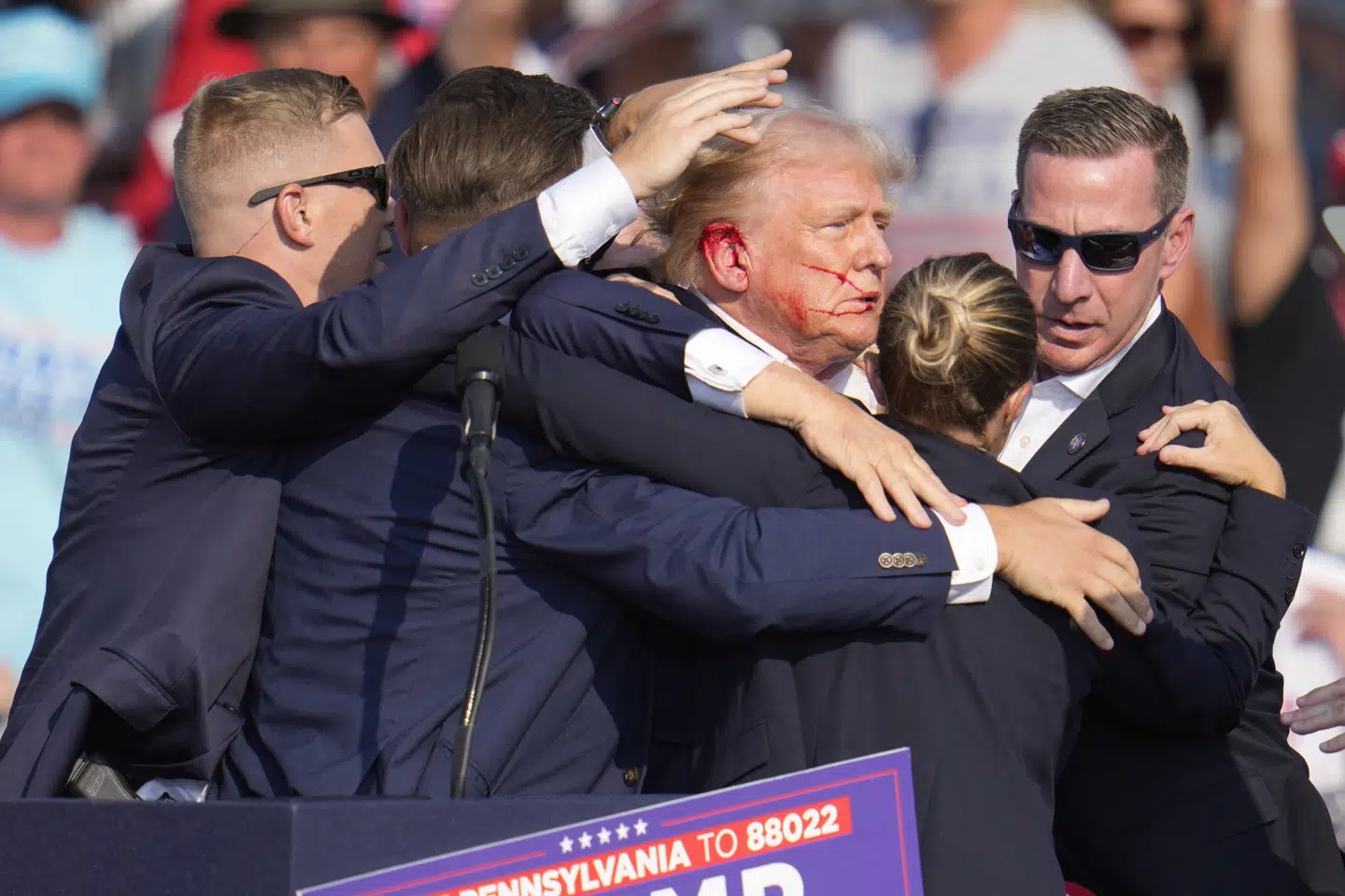 Den tidligere amerikanske præsident og nuværende republikanske præsidentkandidat, Donald Trump, blev den 13. juli skudt i øret ved et formodet attentatforsøg i Butler i Pennsylvania. (Arkivfoto).