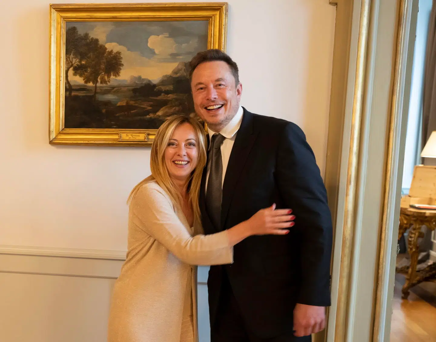 Sådan så det ud, da Elon Musk og Giorgia Meloni mødtes i Rom i juli sidste år.