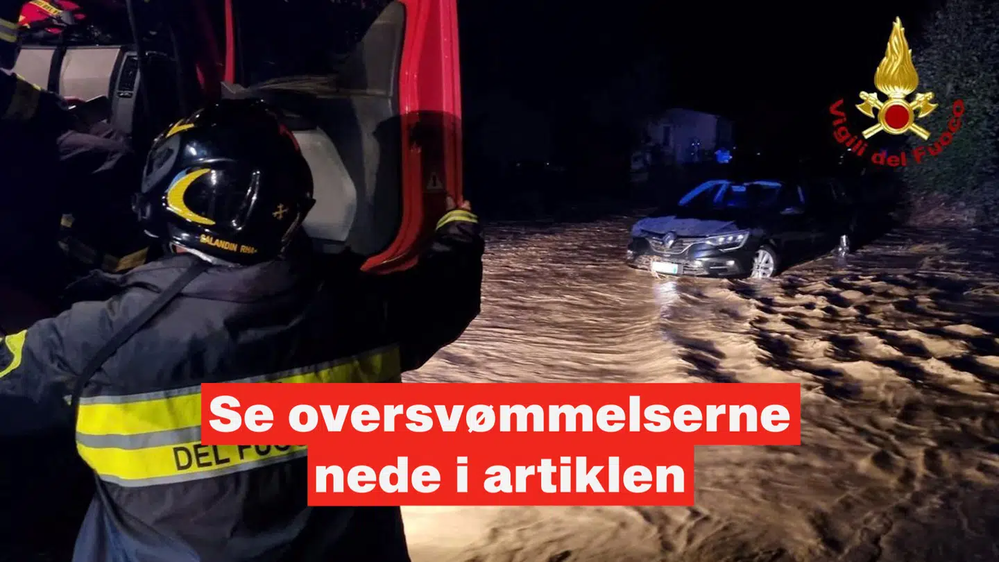 A firefighter operates in the overflow water from the Sterza torrent, following severe weather which triggered floods in Montecatini Val di Cecina, in the Tuscany Region, Italy, September 24, 2024. Vigili del Fuoco/Handout via REUTERS ATTENTION EDITORS THIS IMAGE HAS BEEN SUPPLIED BY A THIRD PARTY. DO NOT OBSCURE LOGO.