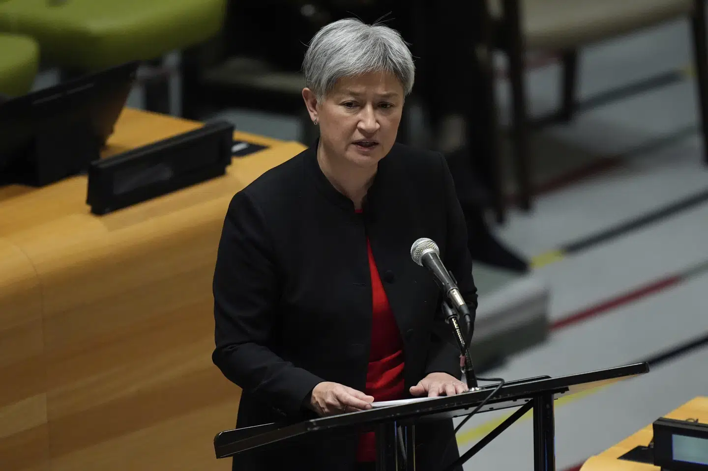 Australiens udenrigsminister, Penny Wong, taler her ved et møde 25. september under FN's Generalforsamling i New York. Det er ikke ved mødet, at Wong fortæller om retssagen mod Taliban - hun fortæller om beslutningen om at retsforfølge Afghanistan mellem møder i New York.