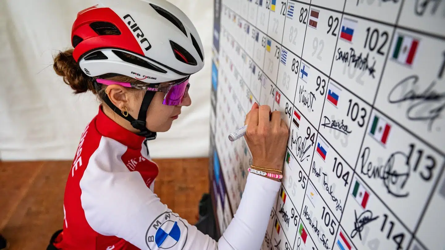 Muriel Furrer under indskrivningen inden gårsdagens VM-løb