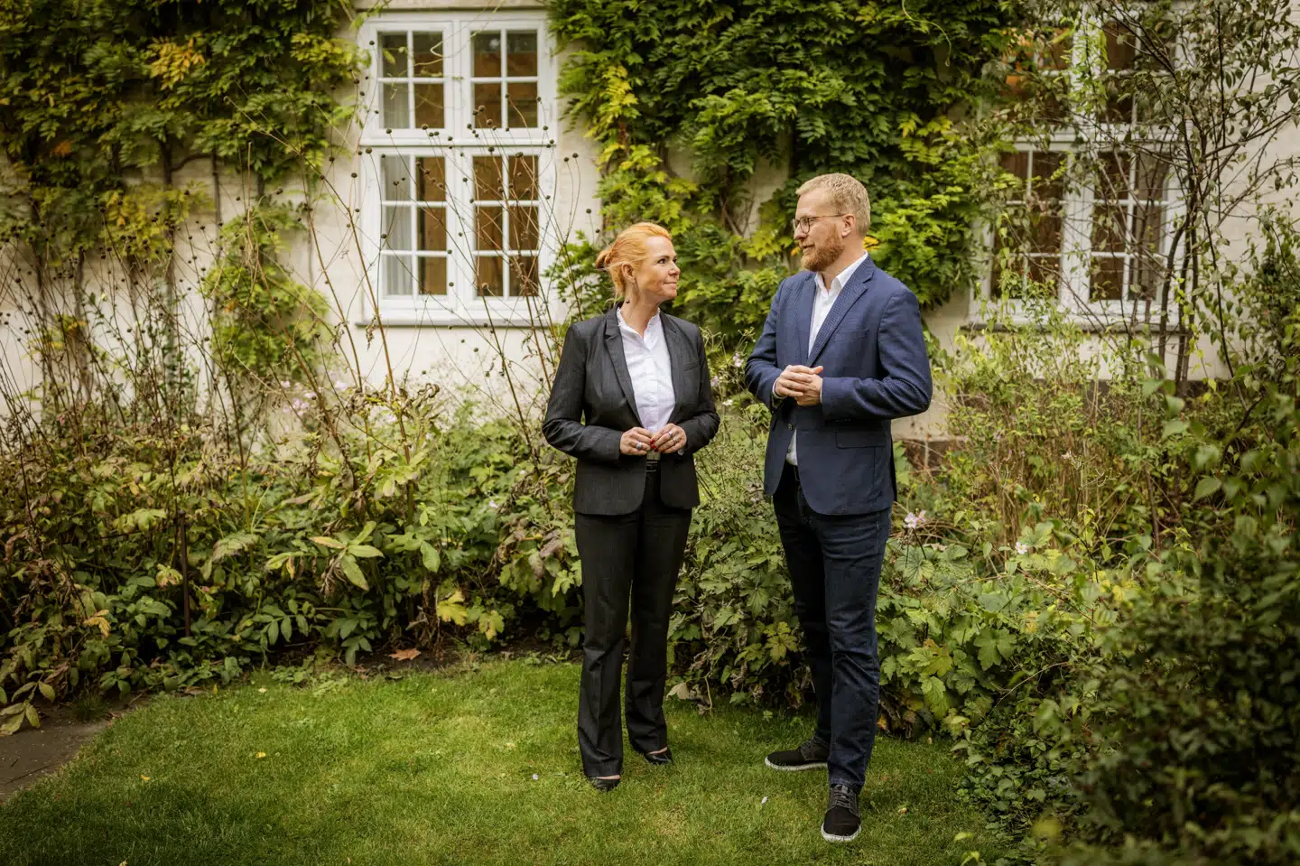 Inger Støjberg, formand for Danmarksdemokraterne, og formand for FH Morten Skov Christiansen er enige om, at det skal være muligt for arbejdsløse hurtigt at komme i gang med korte jobrettede uddannelsesforløb. Foto: Carsten Snejbjerg.