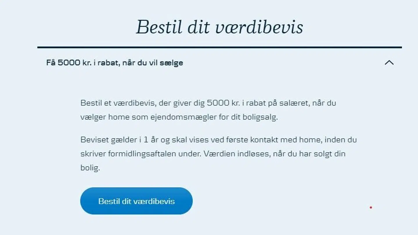 Her er Homes såkaldte 'værdibevis', som formidles af Danske Bank for Danske Bank-kunder.