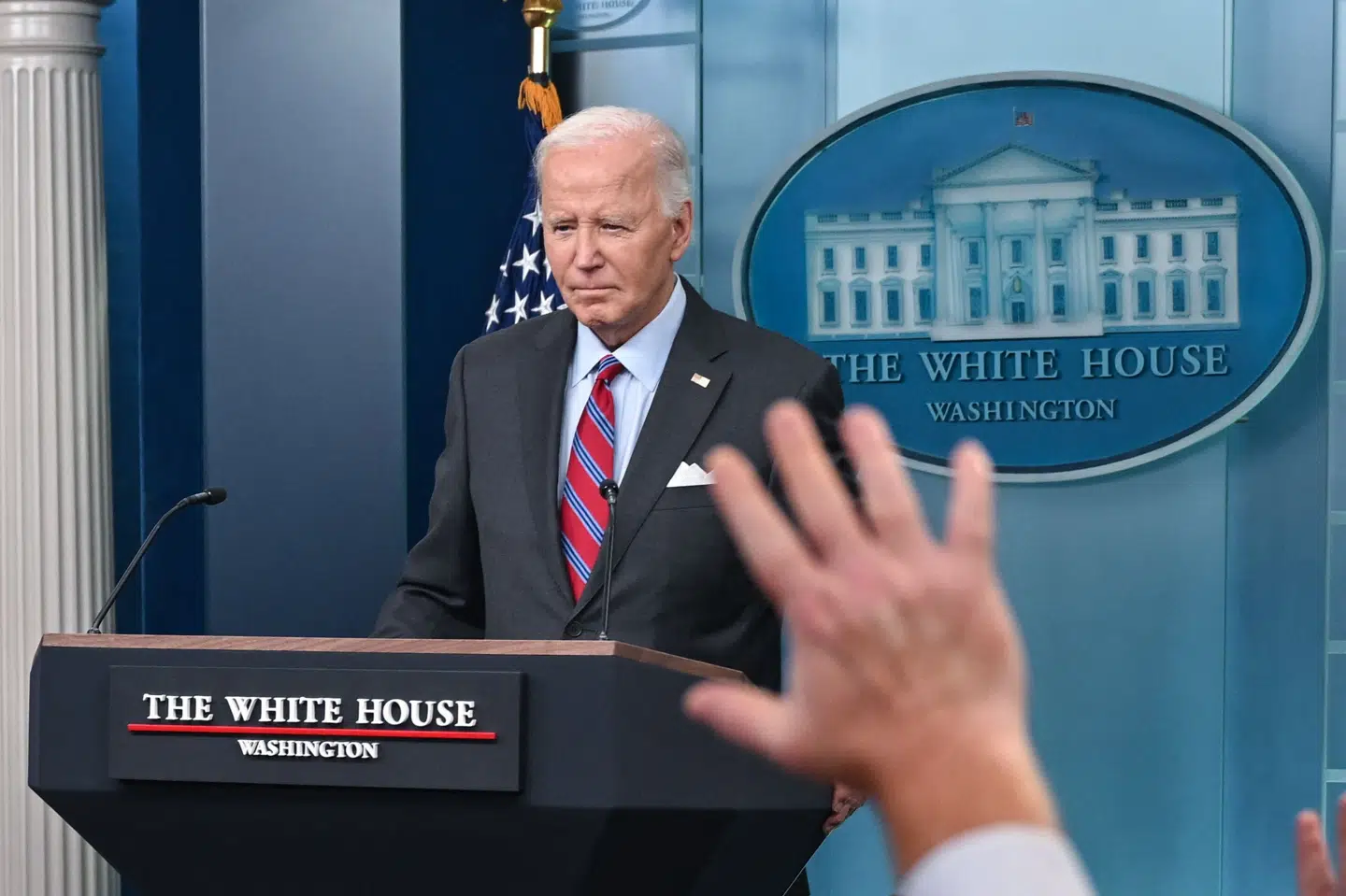 USA's præsident, Joe Biden, under den briefing, han fredag aften har givet til pressen i Det Hvide Hus.