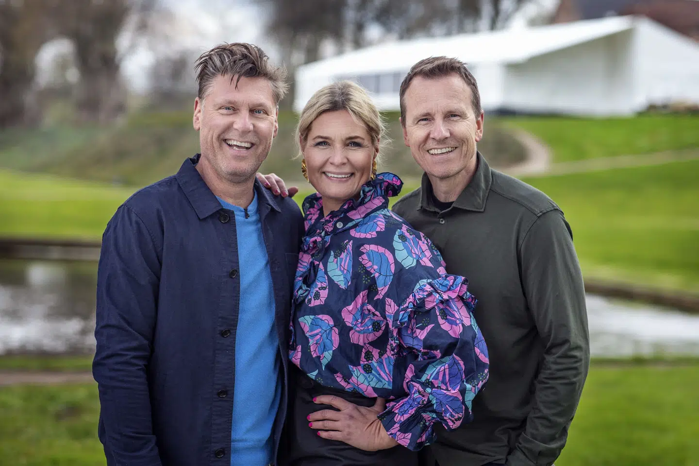 Sæson 13 af "Den store bagedyst" byder på et gensyn med vært Timm Vladimir og de to dommere, Katrine Foged Thomsen og Markus Grigo. (PR-foto).