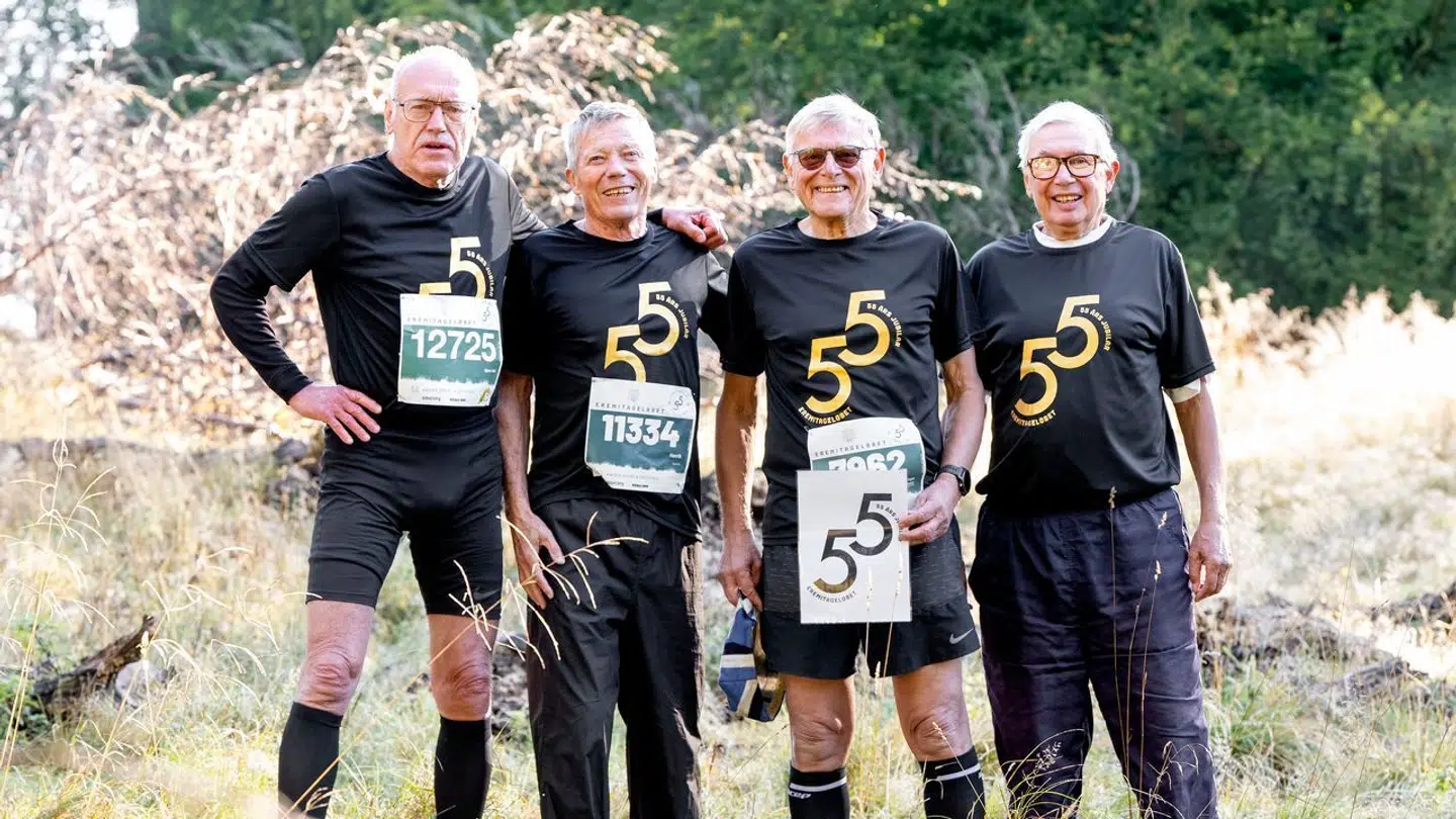 De eneste fem, der har deltaget i alle udgaver af Eremitageløbet siden 1969. Fra venstre: Bjørn Ask Hansen, Henrik Marqvertsen, Bent Høyer-Hansen og Flemming Aureld.