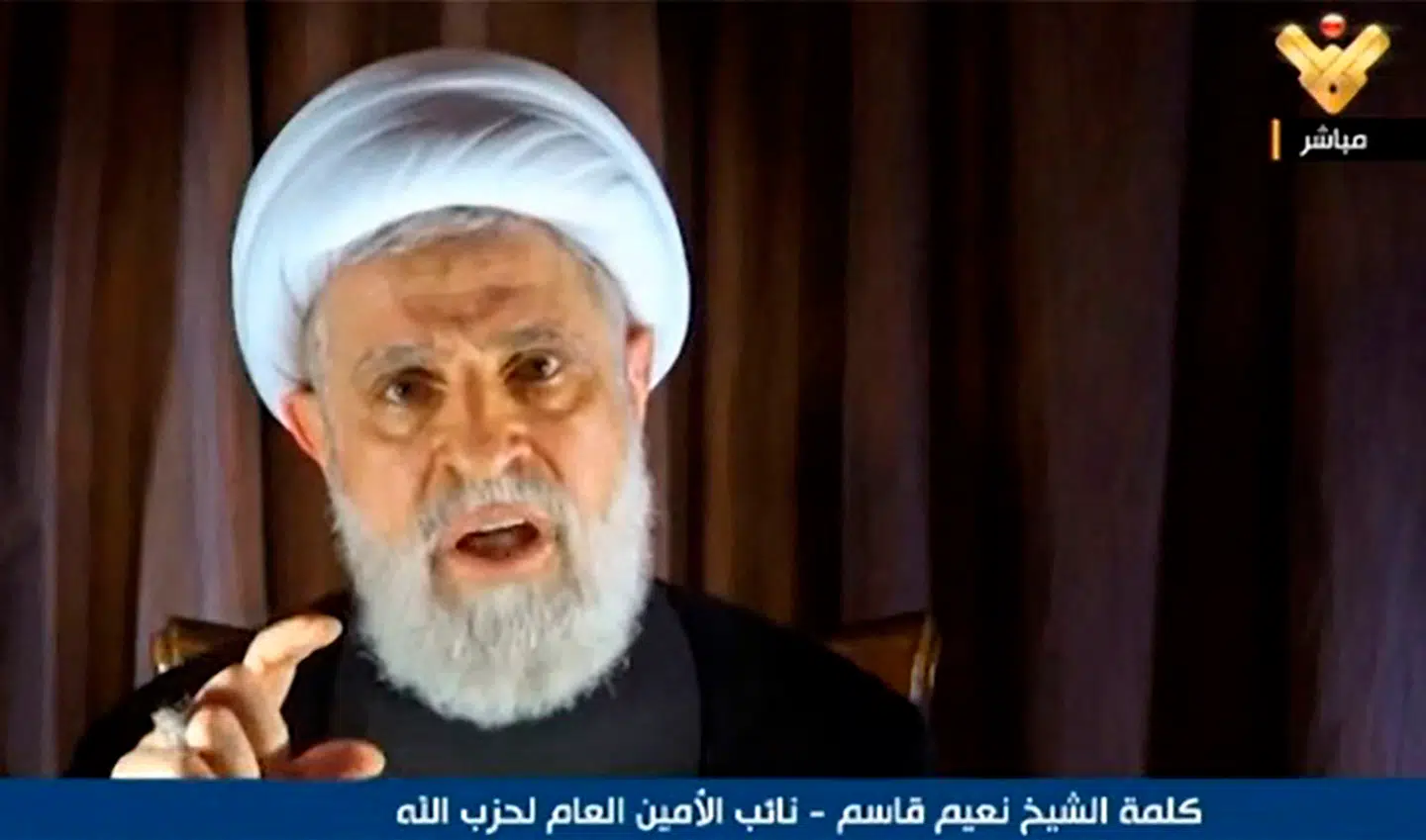Fungerende leder af Hizbollah, Naim Qassem. Foto: Al-Manar TV