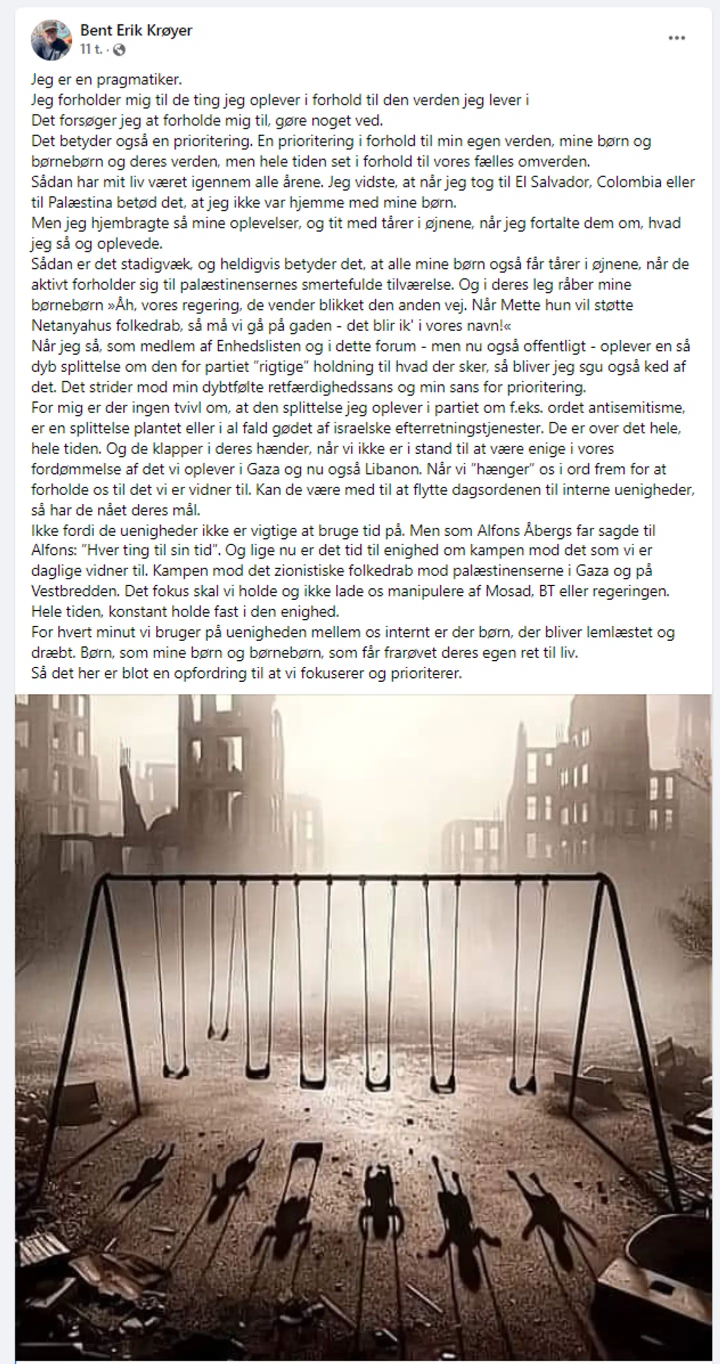 Her ses Bent Erik Krøyers nu slettede opslag på Facebook.