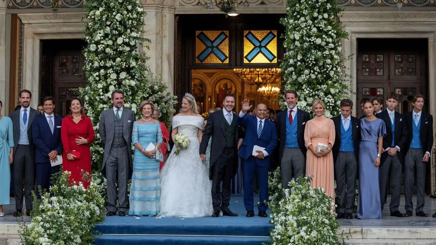 Prinsesse Theodora mellem sin mor og sin mand.